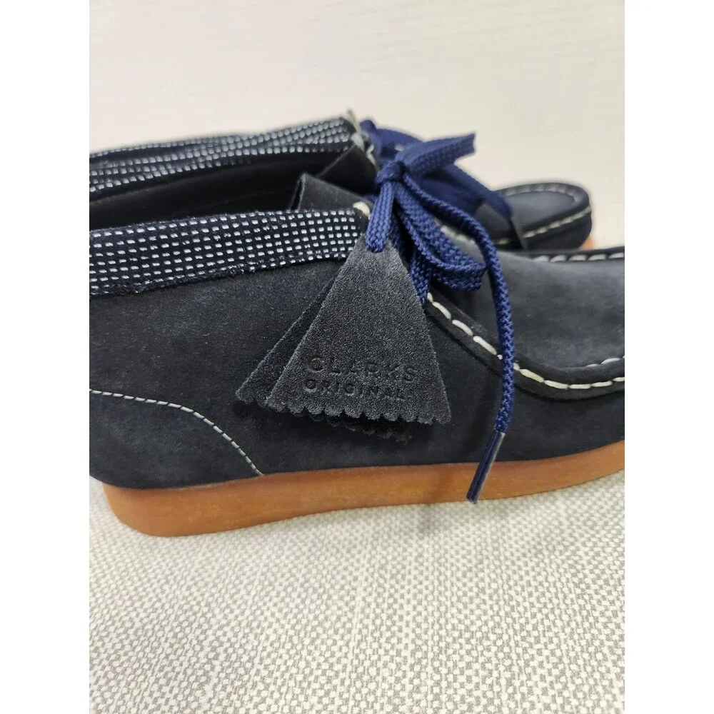 Clarks Originals Blue Marine Wallabee Boots Navy Suede Leather Kids Wide